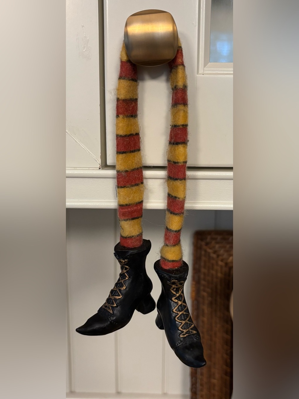 Department 56 Squished Witch Stockings & Boots Yellow & Red Striped Legs 1999